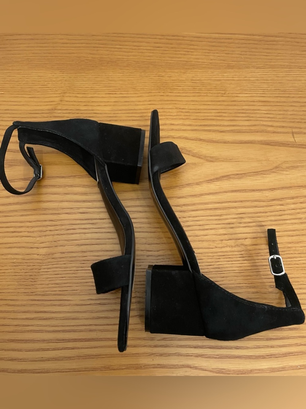 Steve Madden Black Suede Ankle Strap Block Heel Sandals